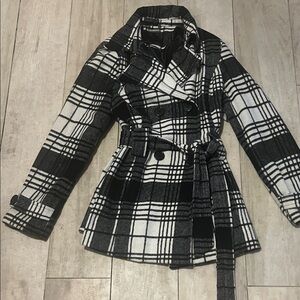 Jou Jou Black and White Plaid Trench Coat